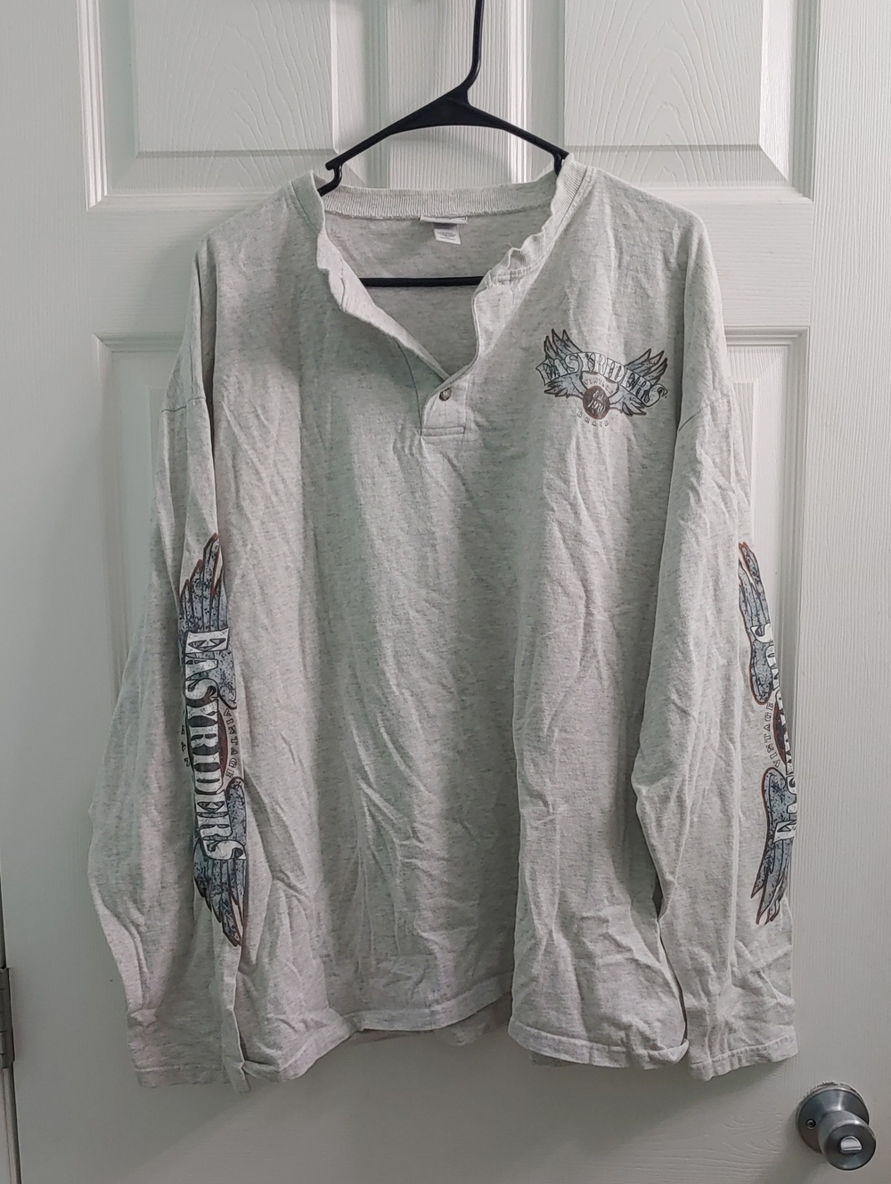 Vintage Y2K Easy Riders Long Sleeve T Shirt 90s Grey Henley Men's Size XL
